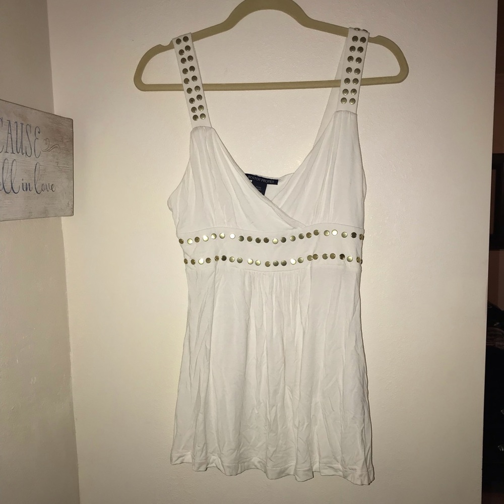 Boston proper, white cross cross tank with beads